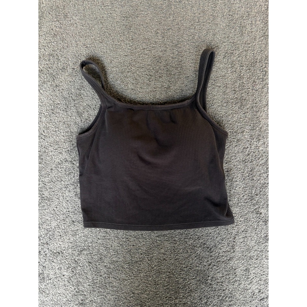 Airism Ribbed Tank Top Women's Medium Black Cotton Stretch Square‎ Neck Pullover